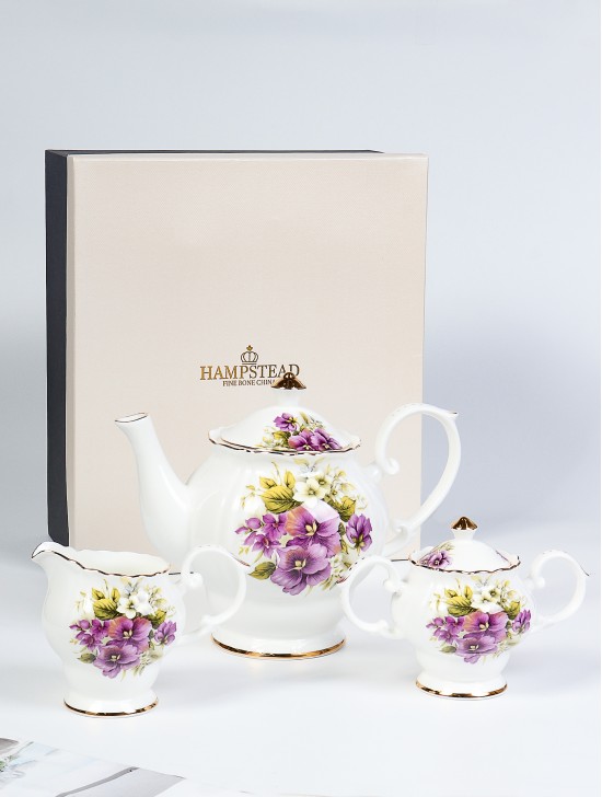 Pansy Tea Pot, Cream and Sugar Set